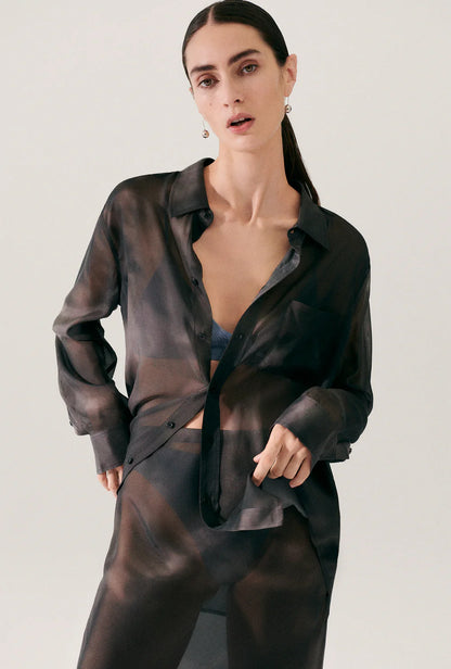 Silk Laundry - Chiffon Boyfriend Shirt -Smoke