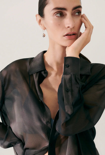 Silk Laundry - Chiffon Boyfriend Shirt -Smoke