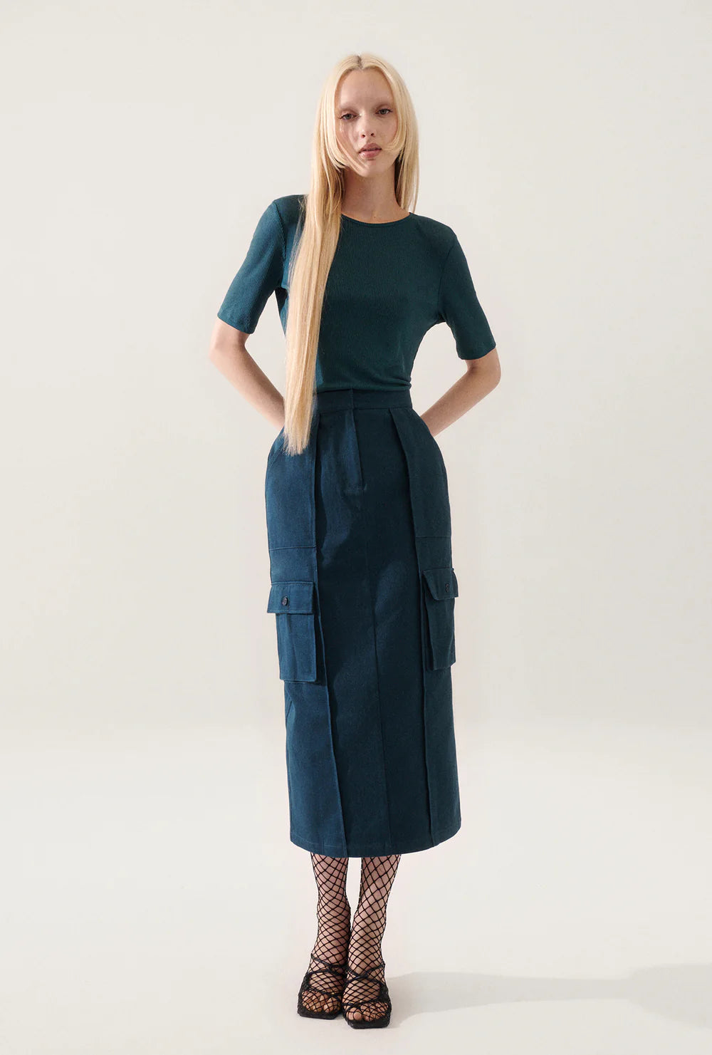 Silk Laundry - Canvas Cargo Skirt Teal