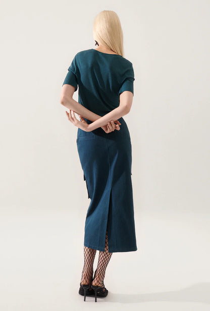 Silk Laundry - Canvas Cargo Skirt Teal