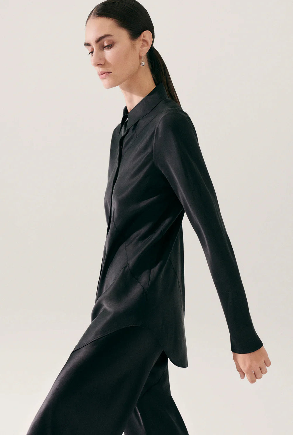 Silk Laundry - Splice Bias Cut Shirt Black