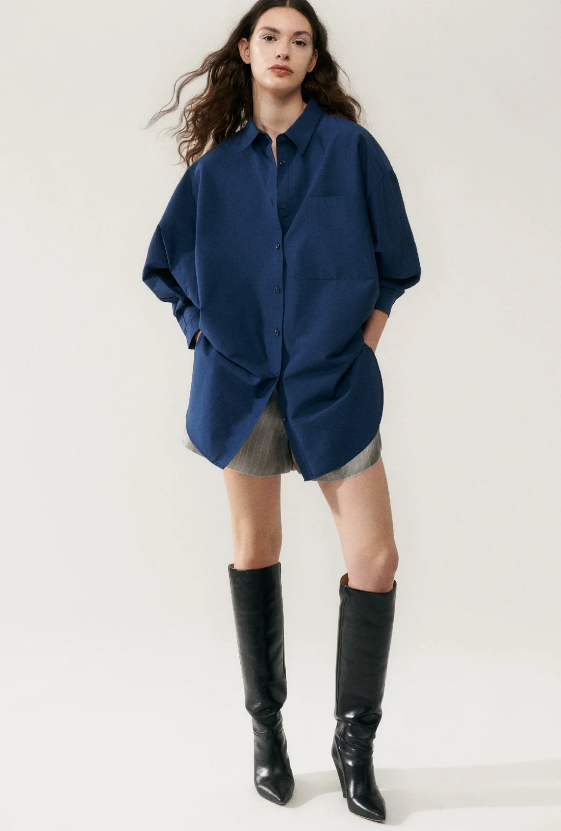 Silk Laundry - Cotton Silk Round Shirt - Midnight