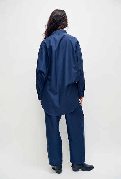 Silk Laundry - Cotton Silk Round Shirt - Midnight