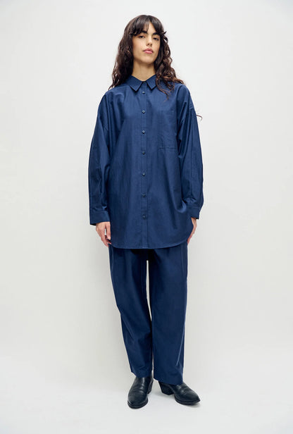 Silk Laundry - Cotton Silk Round Shirt - Midnight