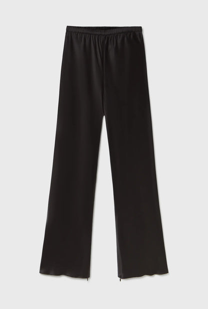Silk Laundry - Cropped Bias Cut Pants Black Satin