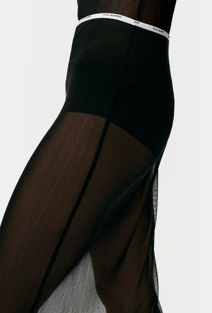Silk Laundry - Mesh Mid Length Skirt - Black