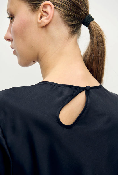 Silk Laundry - Long Sleeve Bias Cut Top - Black Satin