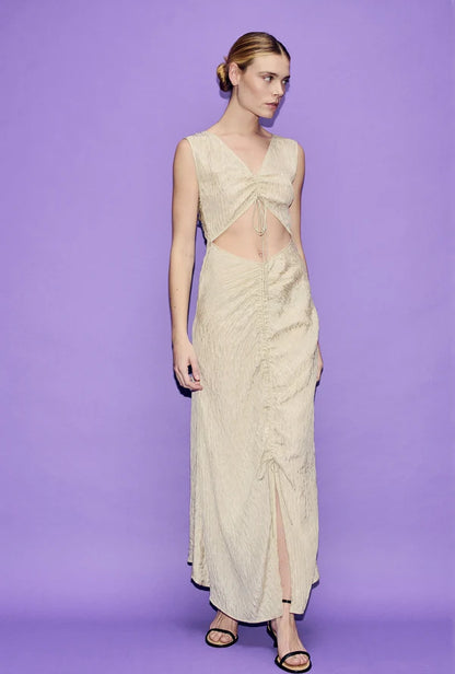 SILK LAUNDRY - CRINKLE PEEK- A-BOO DRESS - HAZELNUT