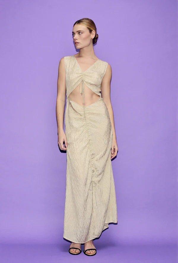 SILK LAUNDRY - CRINKLE PEEK- A-BOO DRESS - HAZELNUT
