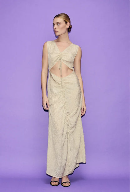 SILK LAUNDRY - CRINKLE PEEK- A-BOO DRESS - HAZELNUT